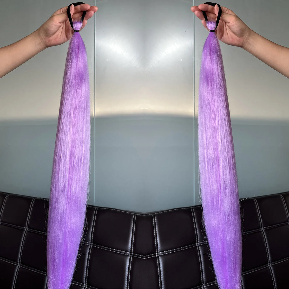 2Pcs Purple Synthetic Ponytail Extensions – Long Straight Hair Accessories with Rubber Bands for Women & Halloween