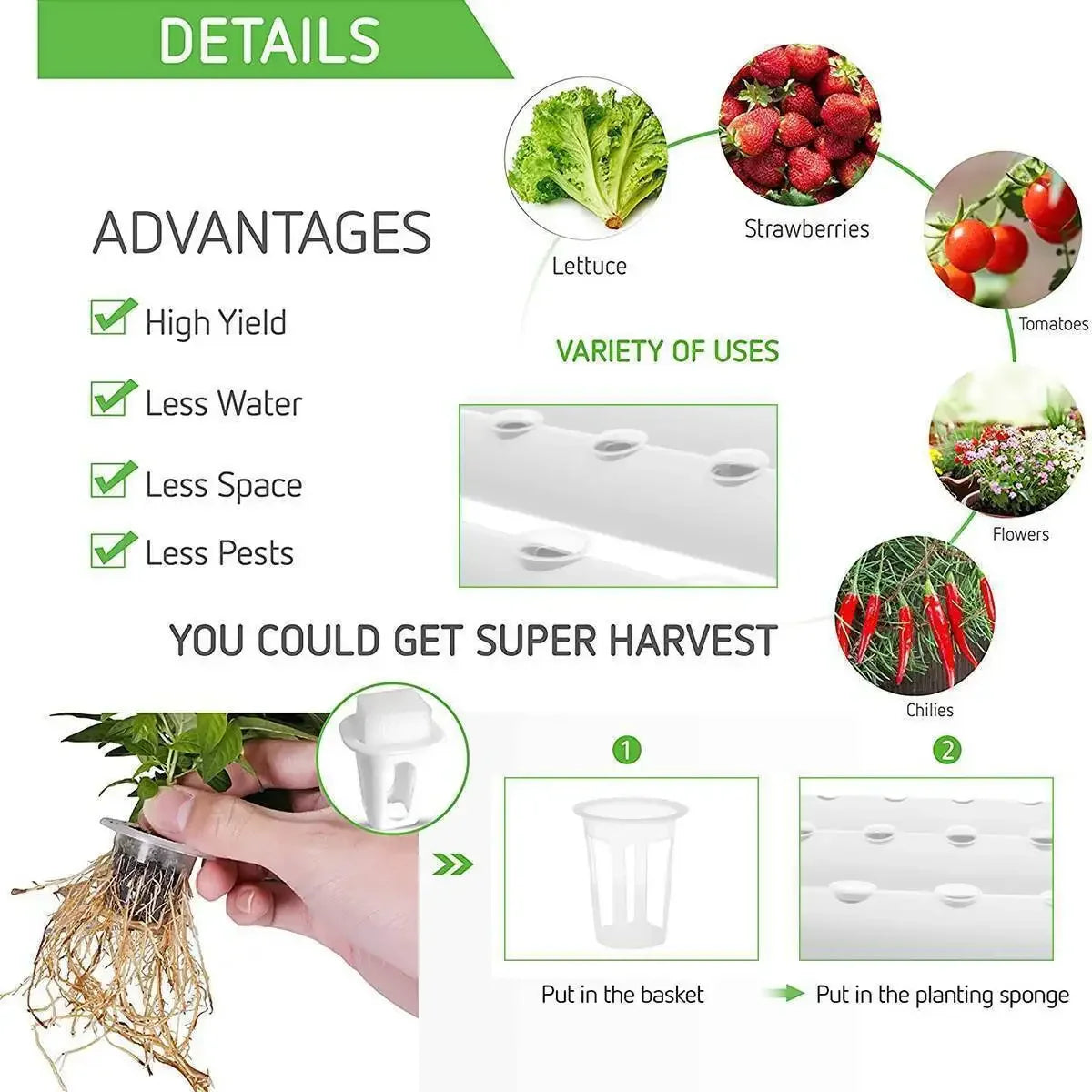 3 Layer Hydroponics Growing System – 108 Sites PVC Pipe Soilless Cultivation Kit for Vegetables & Herbs
