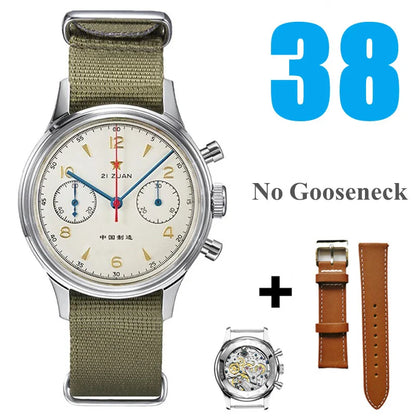 RED STAR 38mm Men's 1963 Chronograph Mechanical Watch – Pilot Air Force Aviation with Seagull ST1901 Movement & Sapphire Glass
