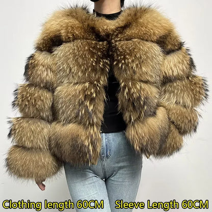 2025 Maomaokong Women’s Real Fur Coat – Natural Raccoon & Fox Fur Jacket with Hood, Warm Winter Outerwear