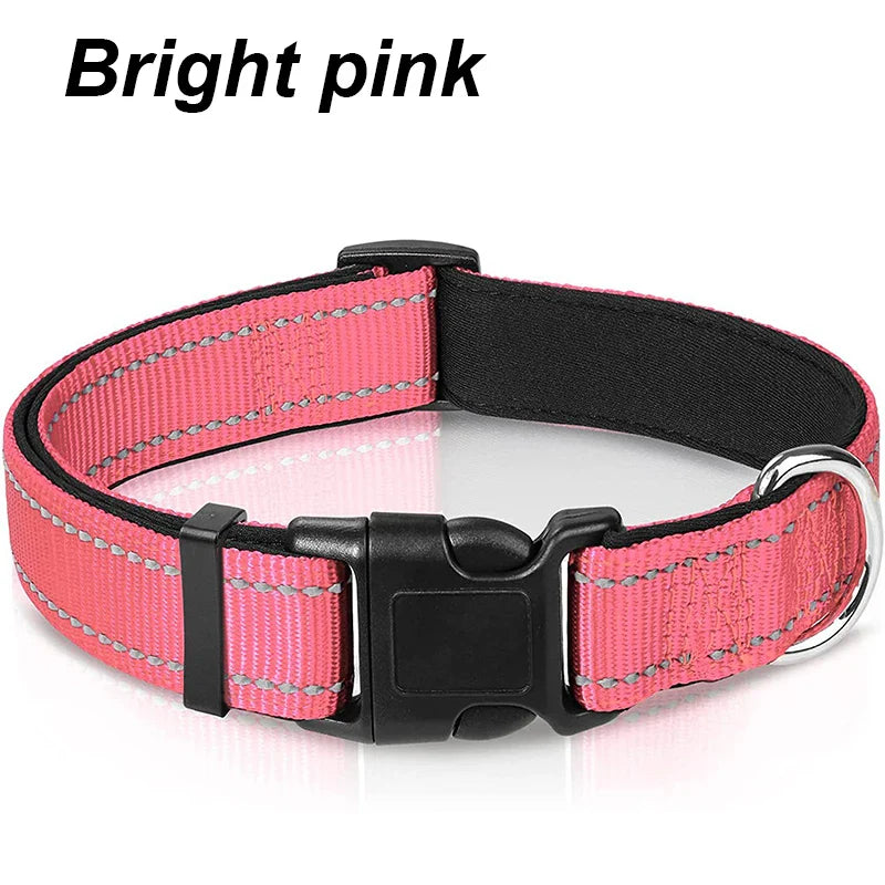 Reflective Dog Collar – Soft Neoprene Padded Nylon, Adjustable & Sturdy for Medium and Large Dogs