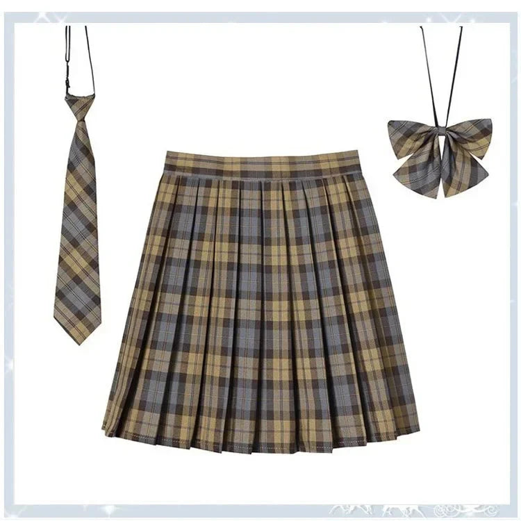 Women’s Plaid Pleated Skirt with Bowtie – XS-5XL Harajuku Preppy Mini Japanese School Uniform, Summer Kawaii Jupe