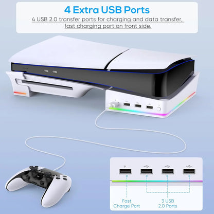IPEGA RGB Horizontal Stand for PS5 Slim & PS5 Pro – Console Cooling Base with 14 Light Modes & 4-Port USB Hub Accessories
