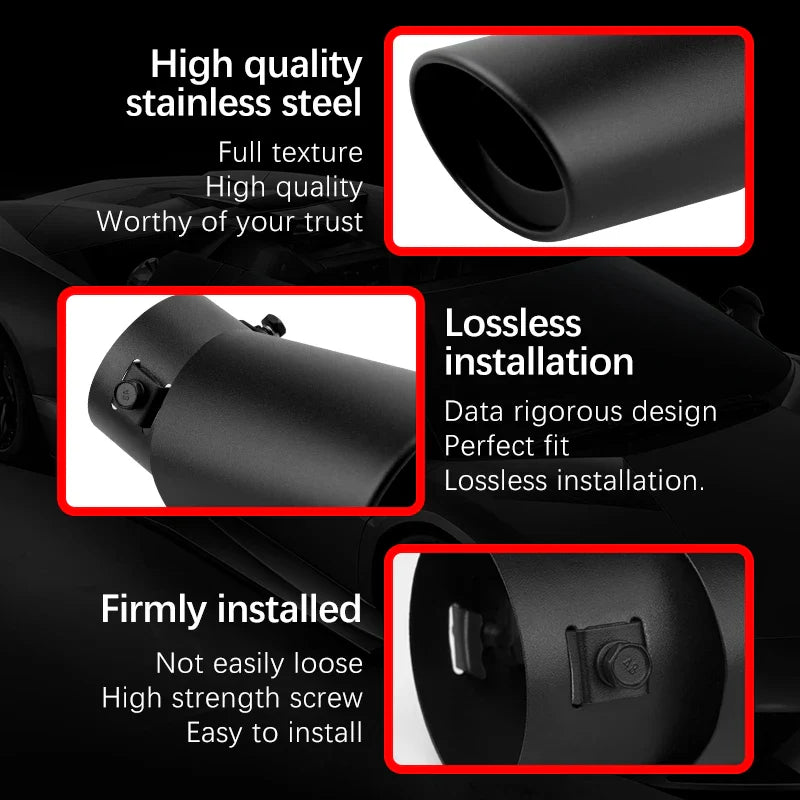 2.5" Black Car Exhaust Muffler Tips - Rear Tail Pipes for Custom Exhaust Systems