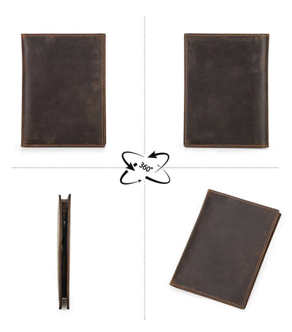 Genuine Cow Leather Passport Holder with AirTag Case – RFID Blocking Travel Wallet with Pen, Card Holder & Anti-Lost Pocket
