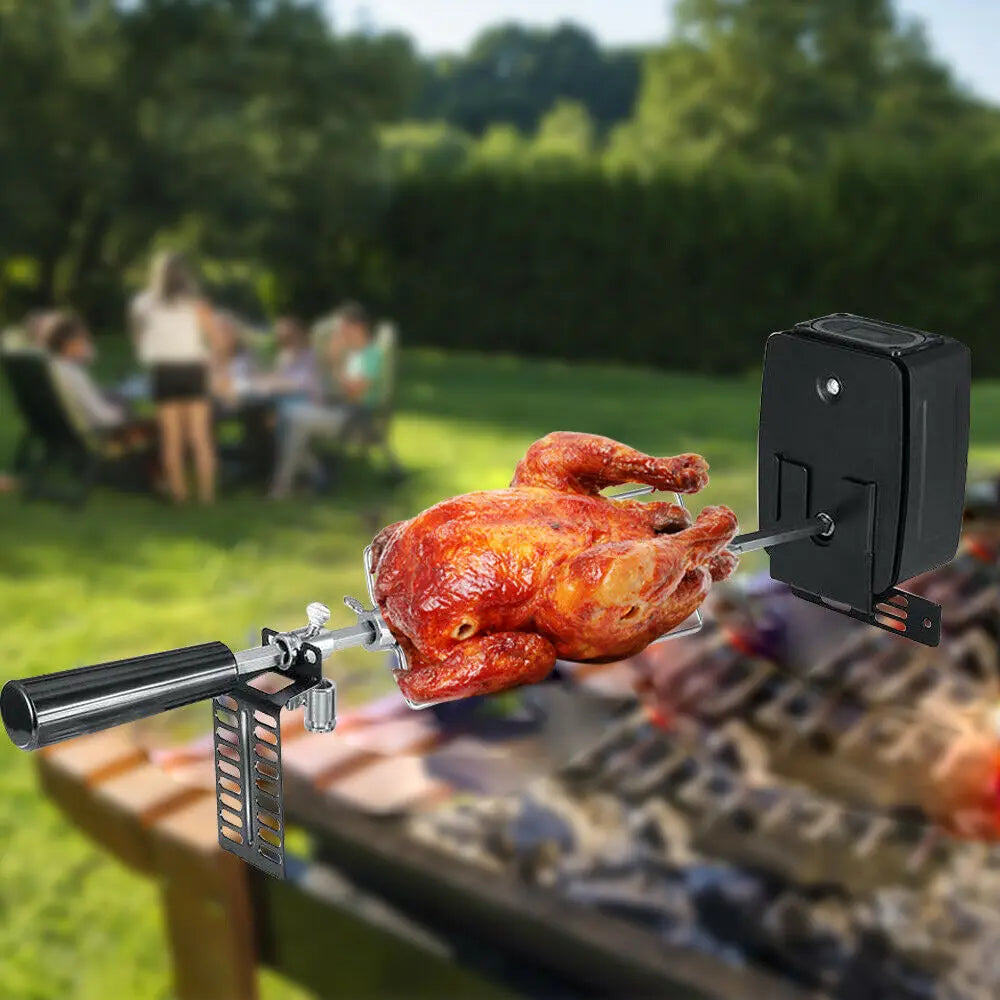 Electric BBQ Grill Spit Roaster – Outdoor Rotisserie Kit with 120cm Long Cable for Barbecue Grilling