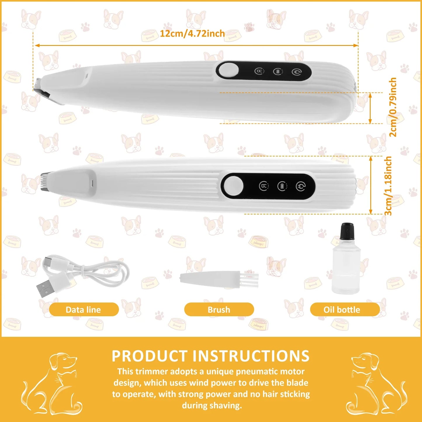 Pet Dog & Cat Paw Trimmer - LED Light, Low Noise, Waterproof Cordless Hair Clipper Grooming Tool