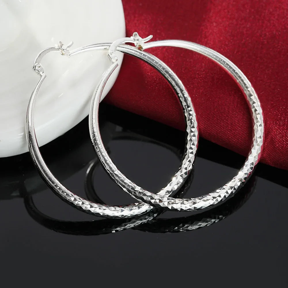 Charms 925 Sterling Silver 5CM Circle Hoop Earrings for Women - Fashionable Wedding Party Jewelry, Holiday Gifts