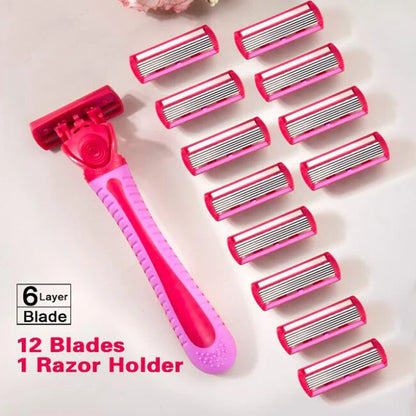 Women’s 6-Layer Manual Safety Razor Set – 1 Handle + 18 Stainless Steel Replaceable Blades