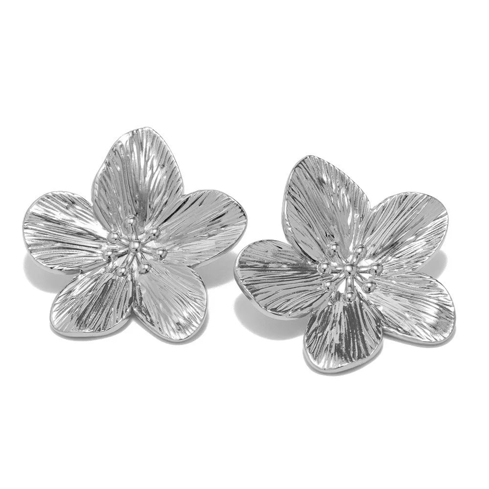 2PC Women's Trendy Stainless Steel Flower Earrings – Fashionable Outdoor Travel & Party Gifts