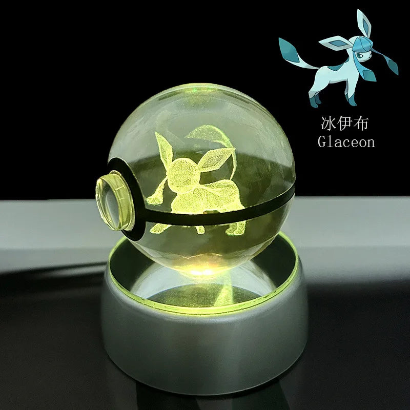 Pokémon 3D Crystal Ball LED Night Light – Pikachu Gengar Eevee Mewtwo Pokéball Base Lamp Kids Birthday & Home Decor Gift