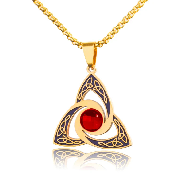 Witch Knot Necklace – Stainless Steel Magic Celtic Knot Pendant, Pagan Witchcraft Symbols, Jewelry Gift for Women