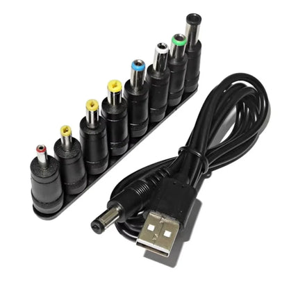 Universal USB to DC 5.5×2.1mm Power Cable – 5V Charging Cord with 8 Connector Tips for CCTV & TV Box