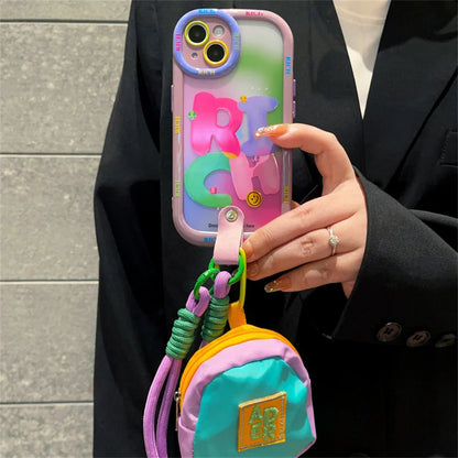 Cute Colorful Gradient Coin Purse Crossbody Lanyard Case: INS Soft Cover for iPhone 15/14/13/12/11 Series - Shockproof Protection for Pro Max, XS, XR, Plus