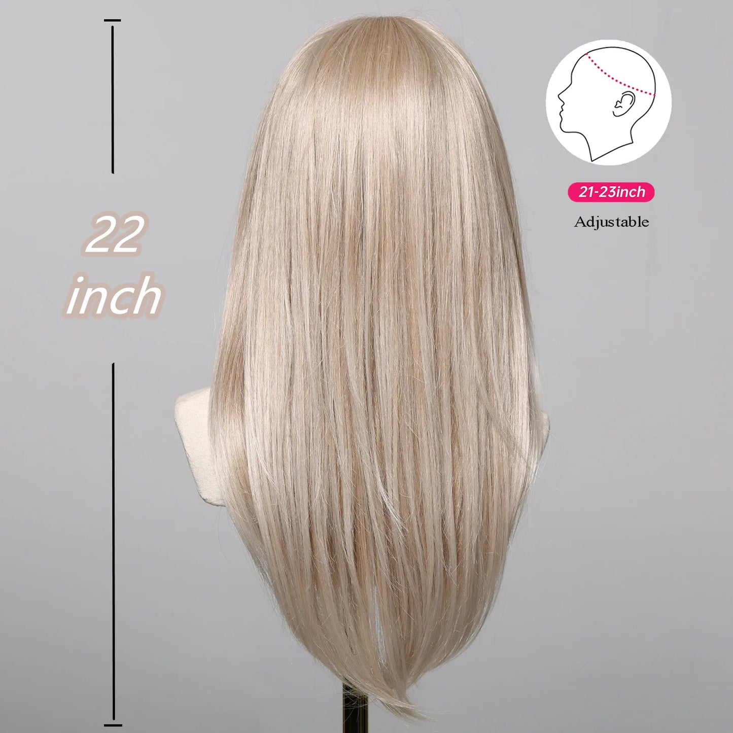 ALAN EATON Blonde Layered Synthetic Wig with Bangs – Long Straight Heat-Resistant Wig for Women & Girls, Natural Daily Hair