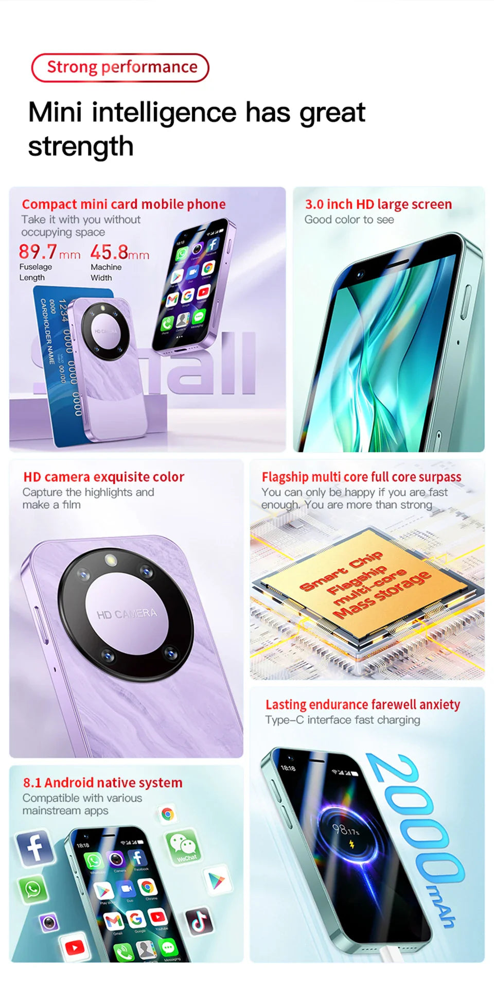 SOYES F8 Pro Max Mini Android Phone — 3.0" Display, 1GB RAM, 16GB ROM, Dual SIM, 3G, Play Store Compatible Small Smartphone