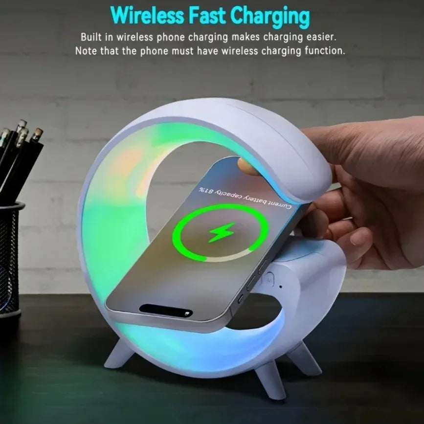 Multifunction Wireless Charger Pad — Stand, Speaker, TF Card, RGB Night Light, Fast Charging Station for iPhone 16/15, Samsung, Xiaomi, Huawei