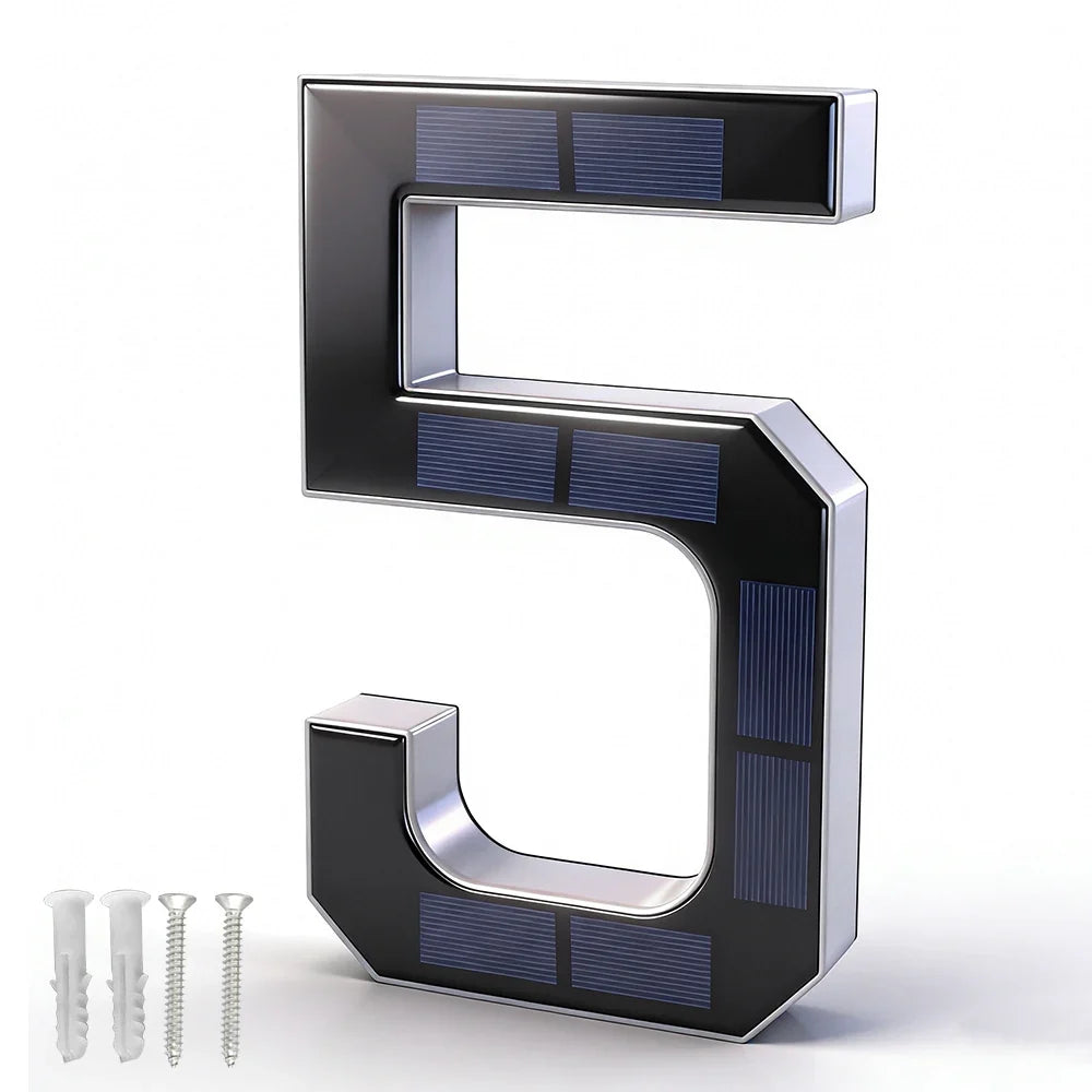 12CM Solar House Number Light - LED Outdoor Address Sign with Light Sensor for Home & Doorway