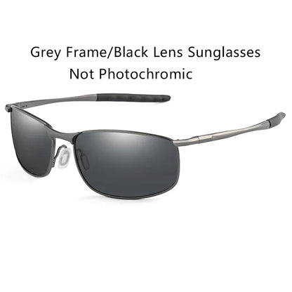 Photochromic Men’s Polarized Sunglasses – Metal Square Frame, UV400 Protection for Driving, Sports & Cycling