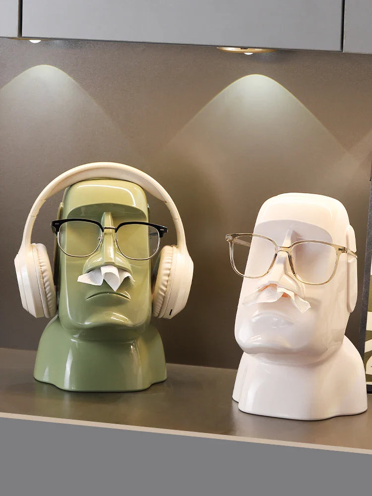 Miniso Moai Stone Statue Tissue Box & Glasses Holder – Multifunctional Home Decor Stand