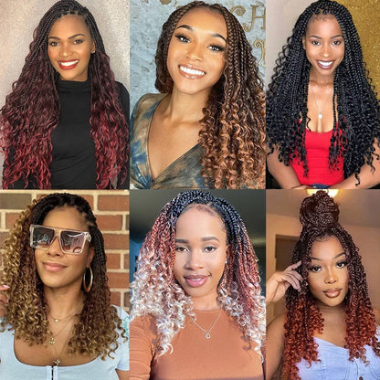 Jayfans Crochet Goddess Box Braids With Curly Ends - Bohemian Bob Style Synthetic Braiding Hair 1B 30 Blue Ombre Extensions