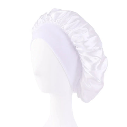 Women's Satin Wide-Brimmed Bonnet – Unisex Night Sleeping & Bathing Head Wrap with Elastic Band for Hair Care