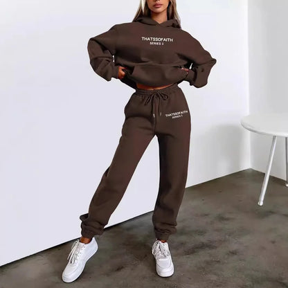2025 Autumn & Winter Women's Two-Piece Set — Hooded Sweatshirt and Pants, Printed Outdoor Pullover Sportswear