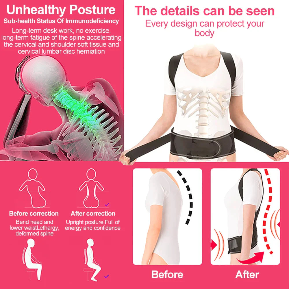 Adjustable Back & Shoulder Posture Corrector Belt — Clavicle & Spine Support Brace for Upper & Lower Back Pain Relief and Body Reshaping