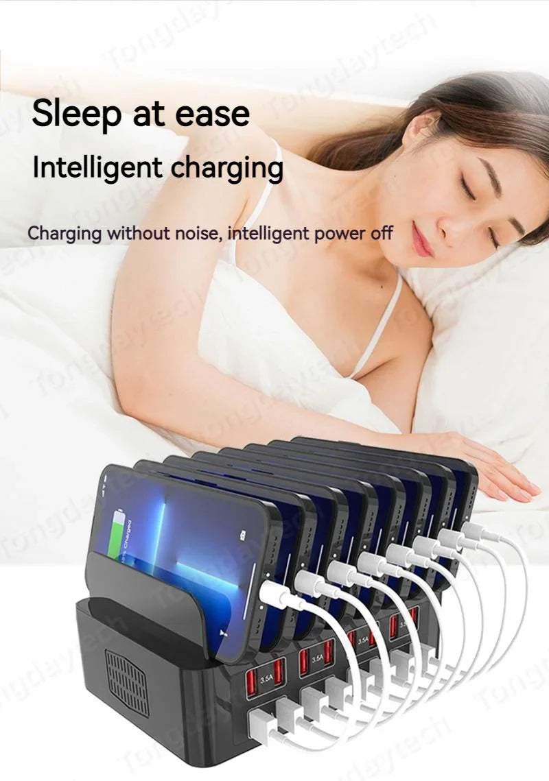 150W Universal Multi USB Fast Charger – 16-Port 3.5A Max Charging Station Stand for iPad, iPhone 14/13, Samsung S22, Xiaomi Tablet