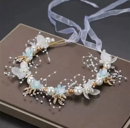 Bridal Crystal Pearl Tiara - Floral Wedding Crown Headband Hair Jewelry