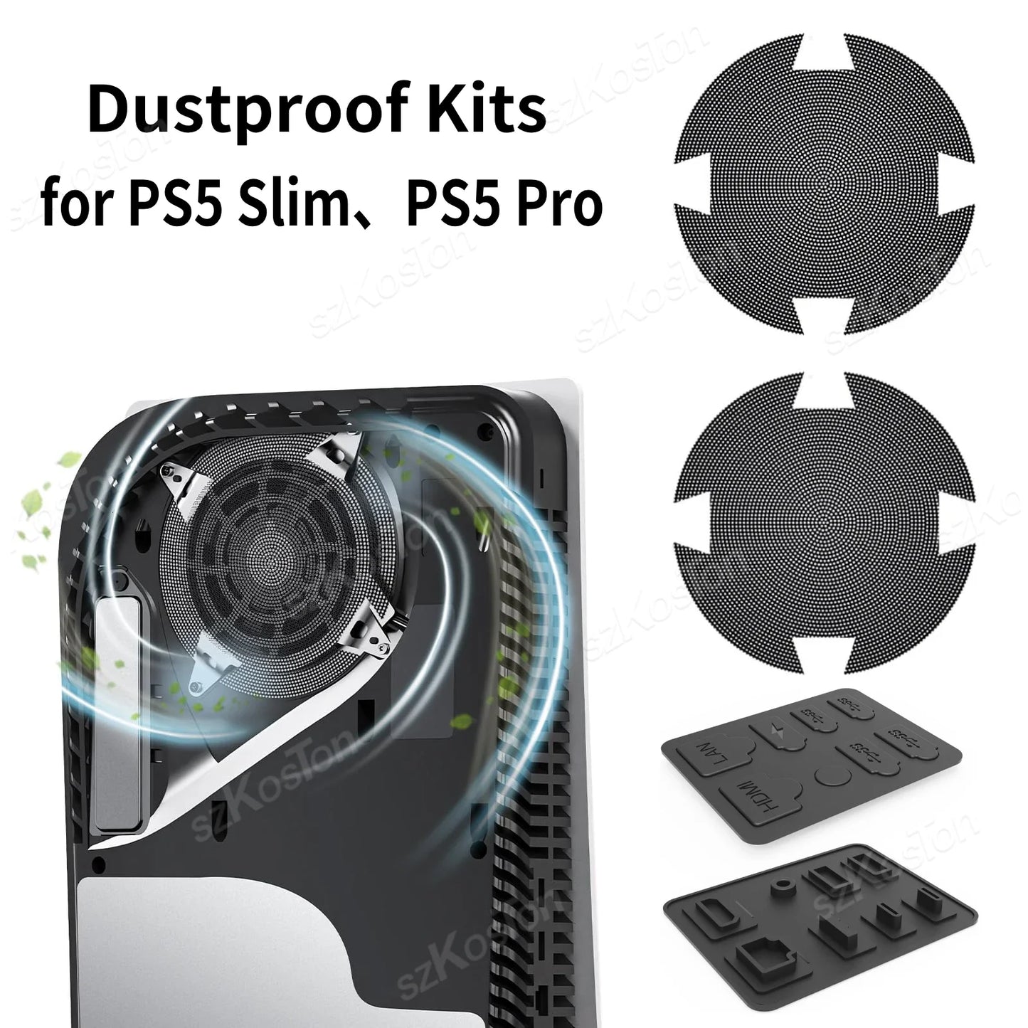 PS5 Slim & Pro Cooling Fan Dust Filter Kit – Silicone Dust Plugs & Dustproof Accessories for Game Console