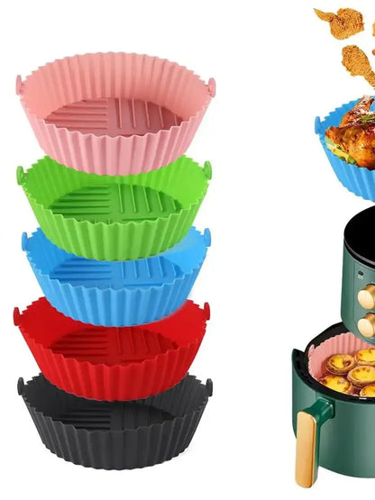 Air Fryer Silicone Baking Tray Mat - Circular, High-Temperature Resistant, Foldable Food-Grade Tray with Double Ear Handles