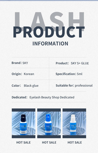 Sky Glue Eyelash Extension Adhesive 5ml – Fast-Drying 0.5s False Lash Glue with Makeup Bag