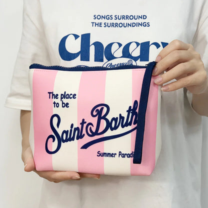 S-Saint B-Barth Striped Neoprene Zip-Up Clutch – Unisex Cosmetic & Toiletry Makeup Bag for Women