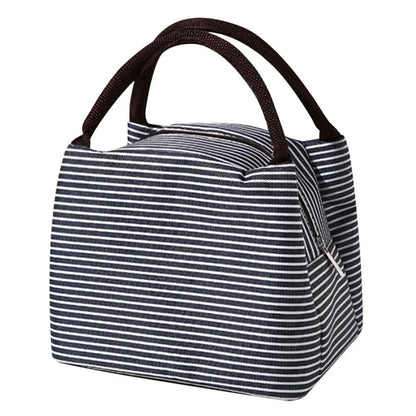 Multi-Color Portable Square Lunch Bag – Washable Striped Reusable Leak-Proof Insulated Bento Tote