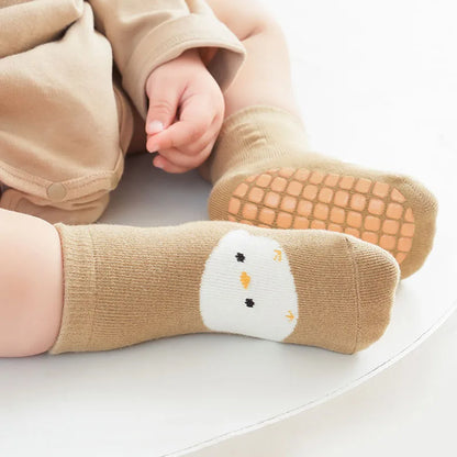 Kids Cartoon Fox & Bear Non-Slip Socks - 6 Pairs Comfortable Floor Socks for Toddlers