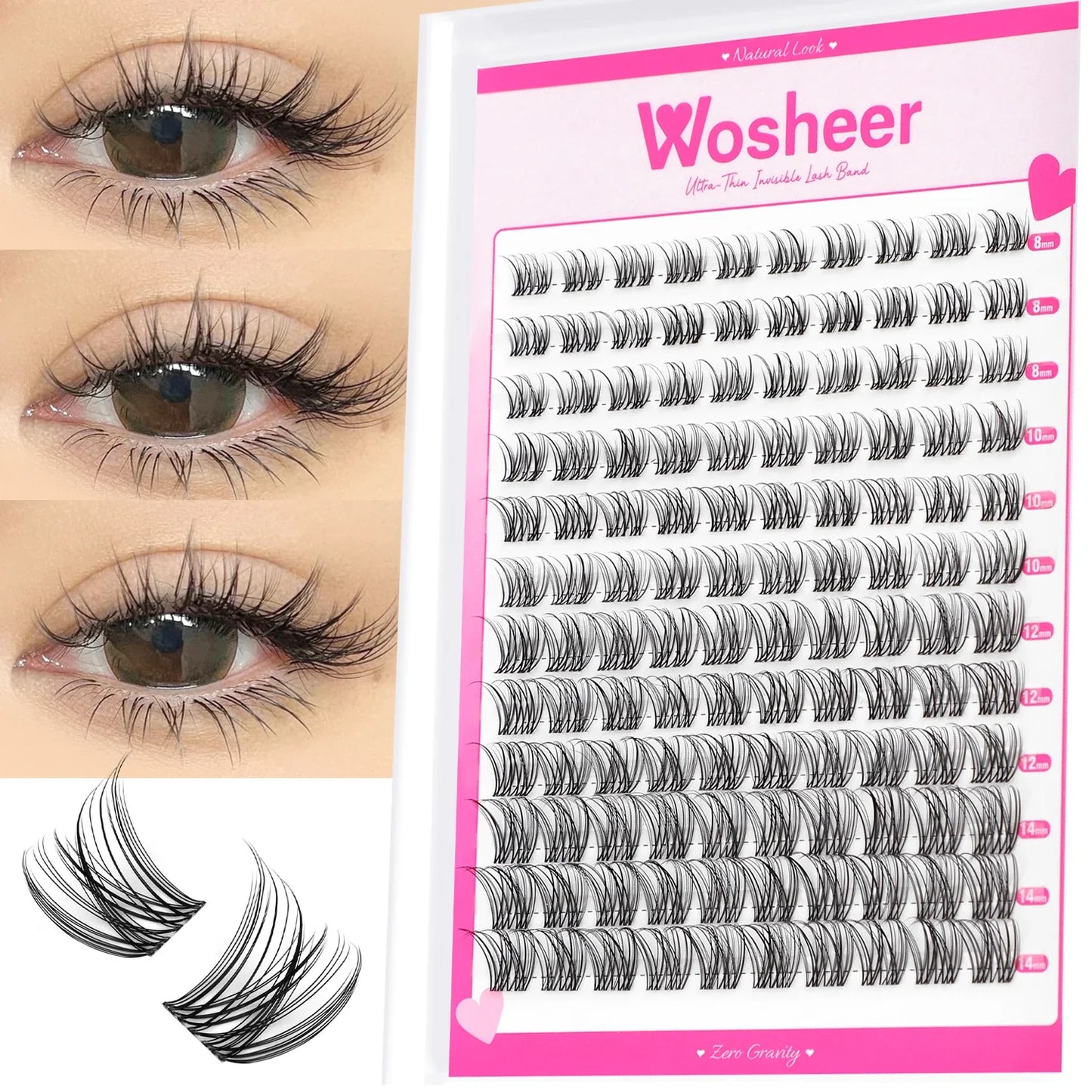 WOSHEER DIY Eyelash Cluster Kit – Faux Mink Lash Extensions with Bond, Seal & Remover for Natural Thick Individual Lashes