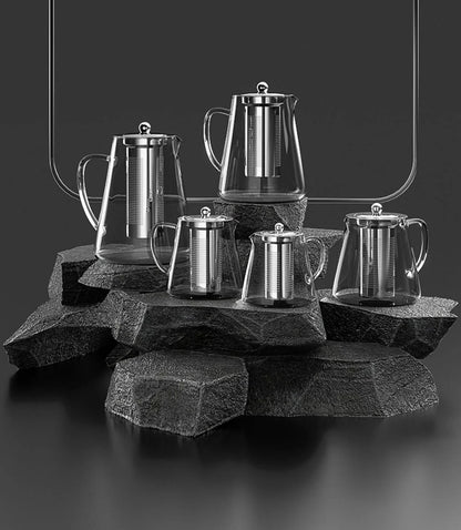Heat-Resistant Glass Teapot with Stainless Steel Tea Strainer Infuser – Flower Kettle Kung Fu Teaware Set for Puer & Oolong Tea