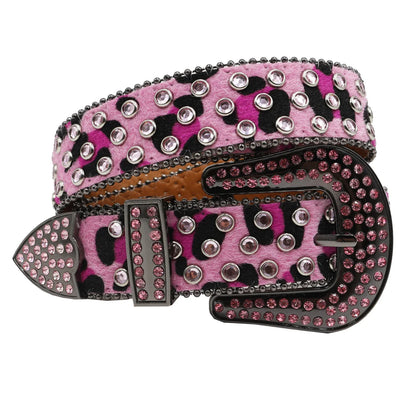 Women’s Rhinestone Skull Leather Belt – Luxury Designer Studded Strap for Jeans, White & Black