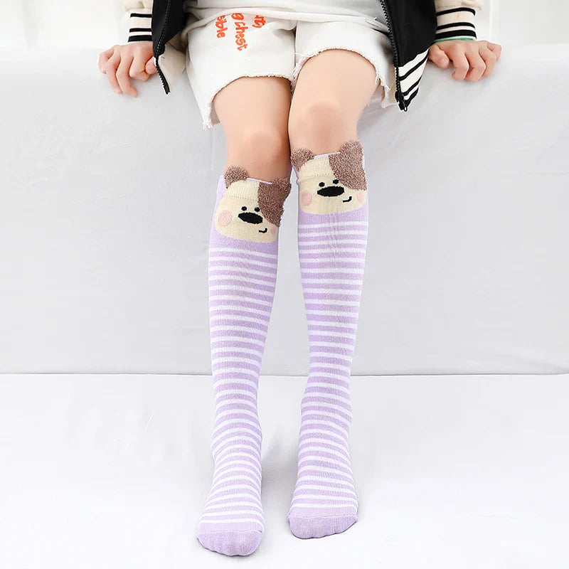 Cute Cartoon Animal Knee-High Socks for Babies & Kids – Warm Cotton Ankle & Over-Knee Socks for Girls
