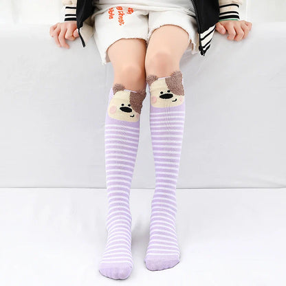Cute Cartoon Animal Knee-High Socks for Babies & Kids – Warm Cotton Ankle & Over-Knee Socks for Girls