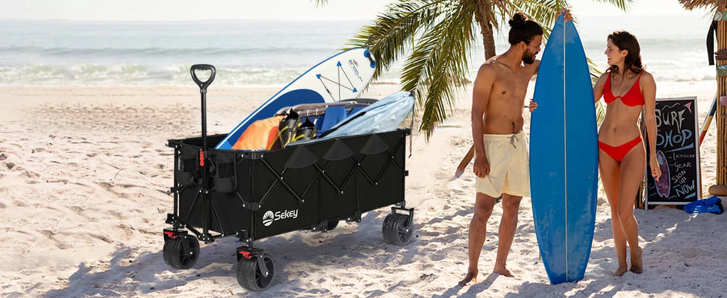 Sekey 48" Collapsible Folding Wagon — Heavy Duty 300L Utility Garden Cart with 440lbs Capacity