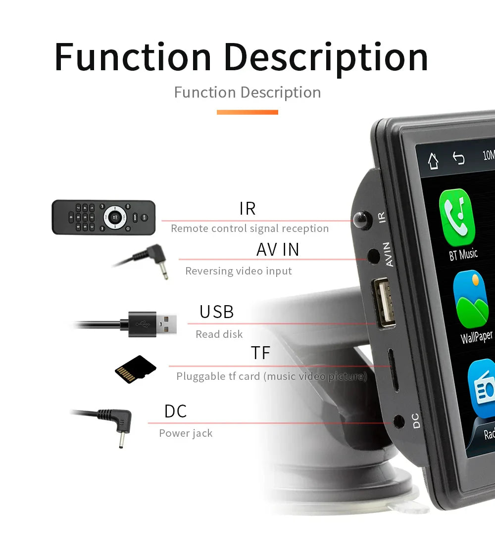 Universal 7-Inch Car Radio Multimedia Player – Wireless CarPlay & Android Auto Touchscreen with Sun Visor B500