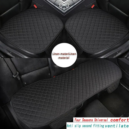 Linen Quilted Embroidered Car Cushion Set - Universal Three-Piece Set for All Seasons, Backrest Not Included