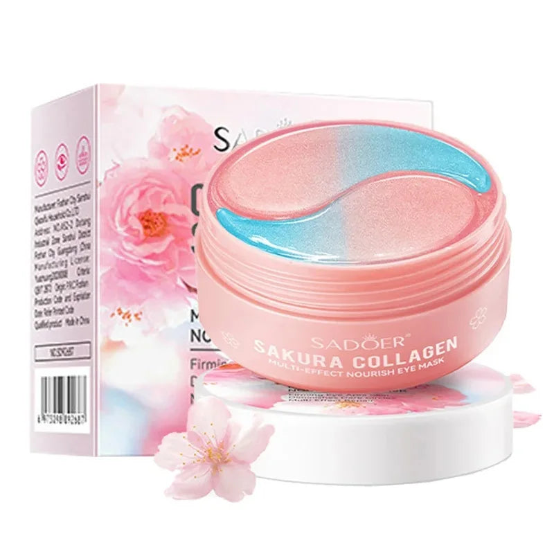 SADOER 60pcs Sakura Collagen Eye Masks — Anti-Dark Circle, Eye Bag Removal, Moisturizing & Firming Eye Patches