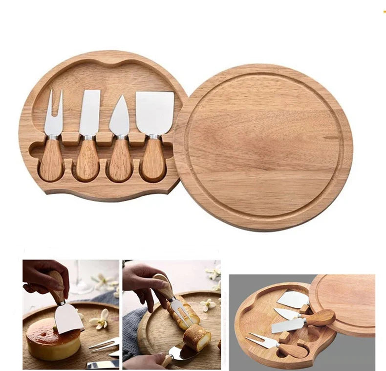 Cheese Board Set with Slide-Out Drawer – Cutlery Cutter, Slicer, Fork, Scoops & Kitchen Storage Tools