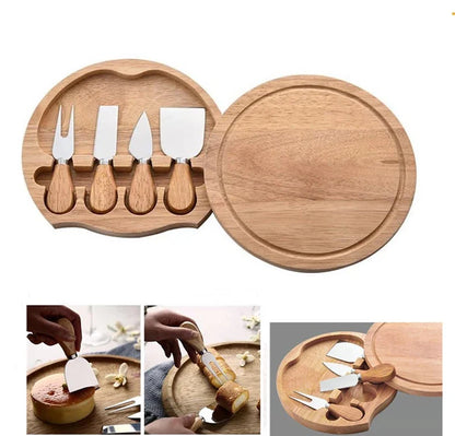 Cheese Board Set with Slide-Out Drawer – Cutlery Cutter, Slicer, Fork, Scoops & Kitchen Storage Tools
