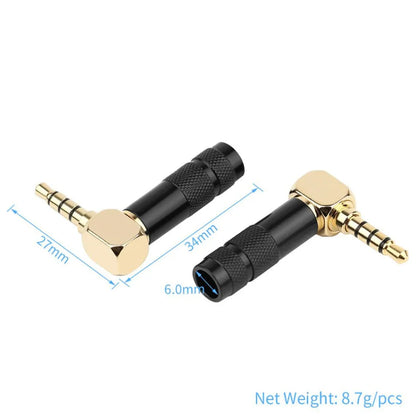 3.5mm 90° Right Angle Audio Adapter Plug – Gold Soldered Earphone Connector, 1/8" 3/4 Pole Headphone Jack