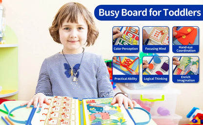 TUNJILOOL Montessori Busy Board – Early Educational Toy for Toddlers, Felt Cloth Story Book, 3D Shape & Color Match