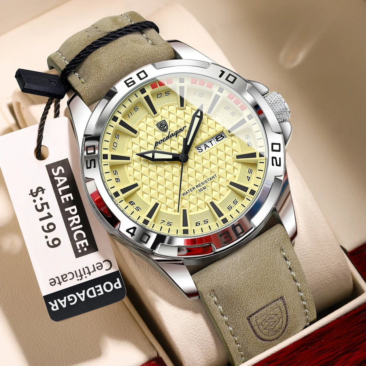 POEDAGAR Men’s Luxury Wristwatch – Waterproof Quartz Sport Watch with Luminous Hands, Date & Week Display, Leather Strap